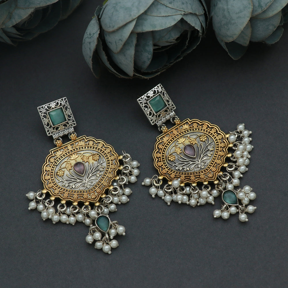 Silver Dual Tone Hanging Earrings